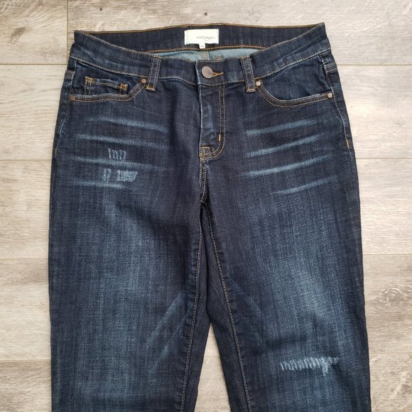 Halogen Girlfriend Distressed Mark Dark Wash Jeans 24 - Picture 3 of 9